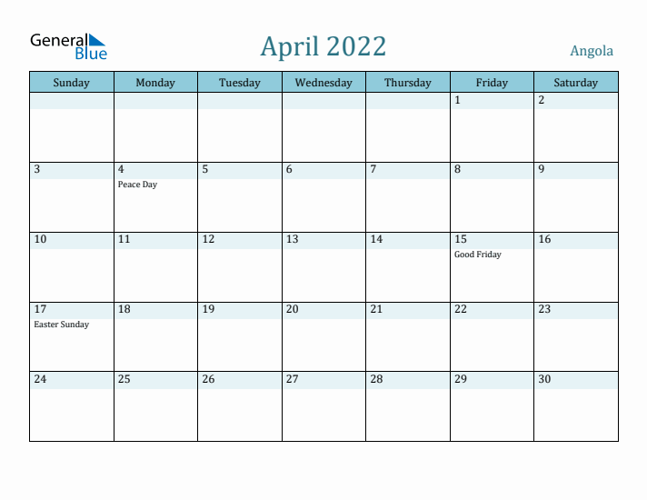 April 2022 Calendar with Holidays