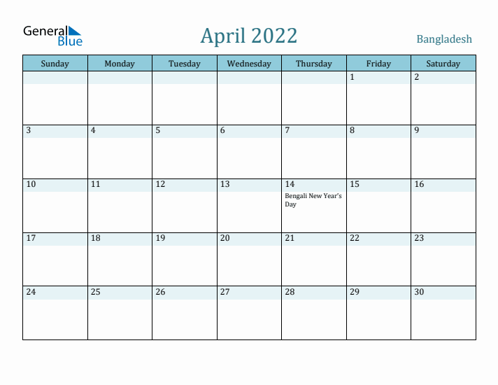 April 2022 Calendar with Holidays