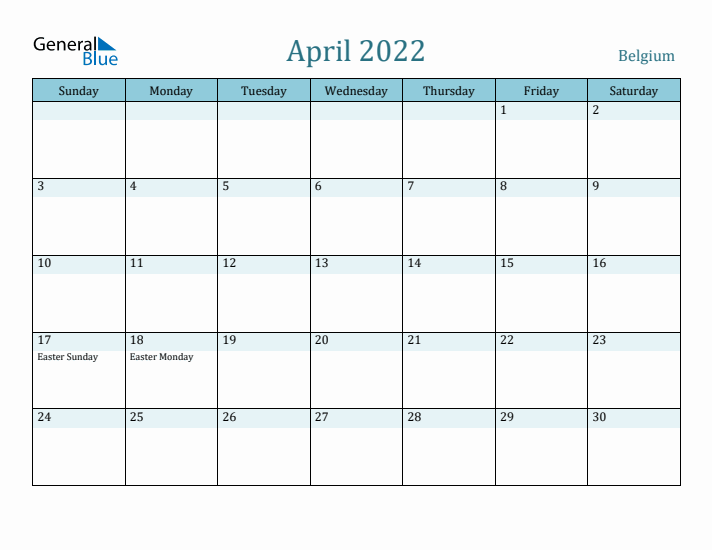 April 2022 Calendar with Holidays