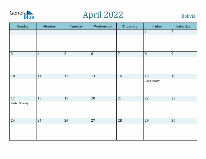 April 2022 Calendar with Holidays