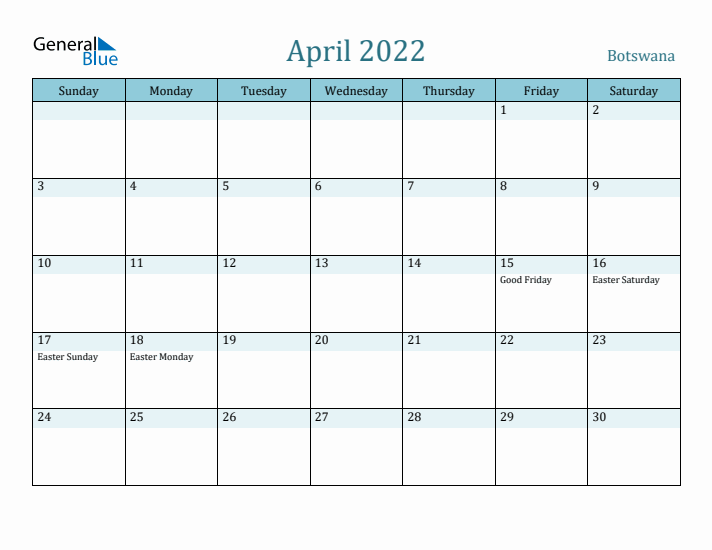 April 2022 Calendar with Holidays