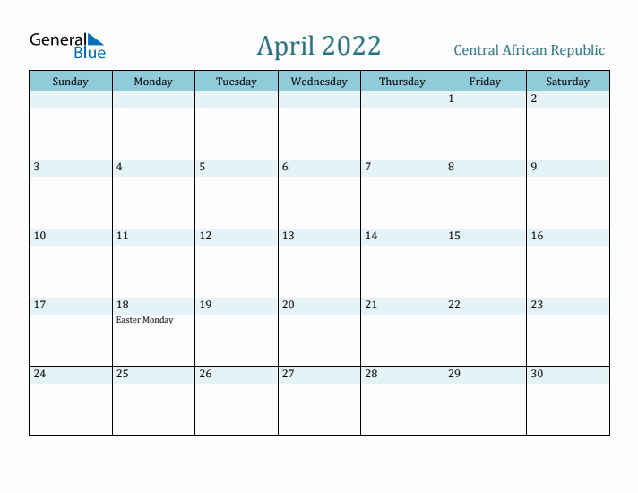 April 2022 Calendar with Holidays