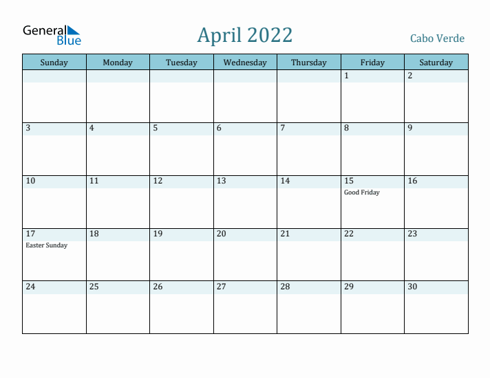 April 2022 Calendar with Holidays