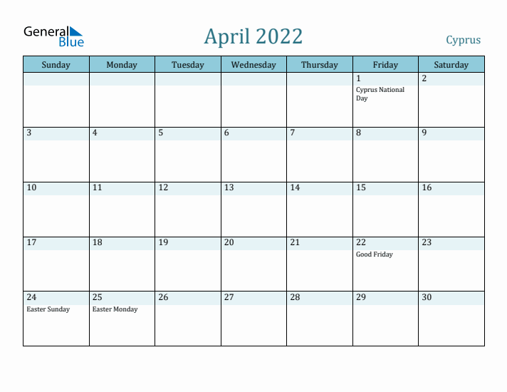 April 2022 Calendar with Holidays