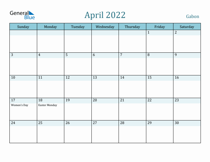 April 2022 Calendar with Holidays