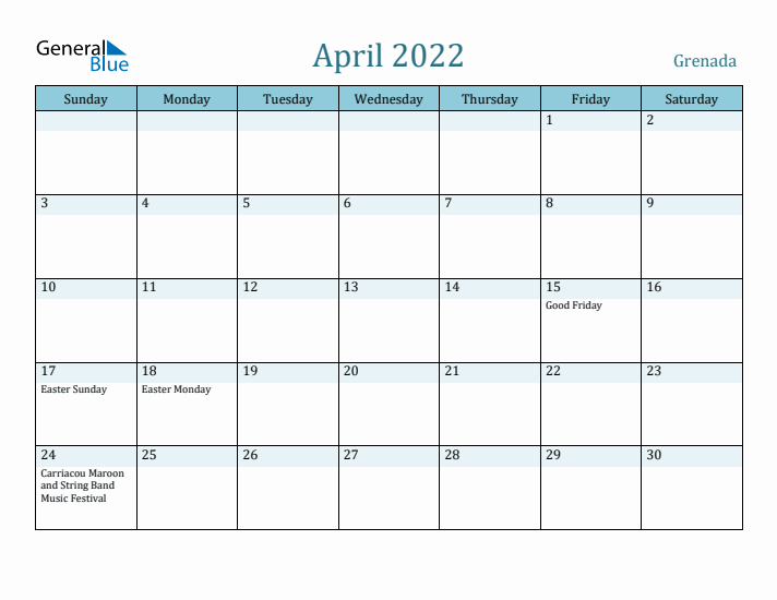 April 2022 Calendar with Holidays