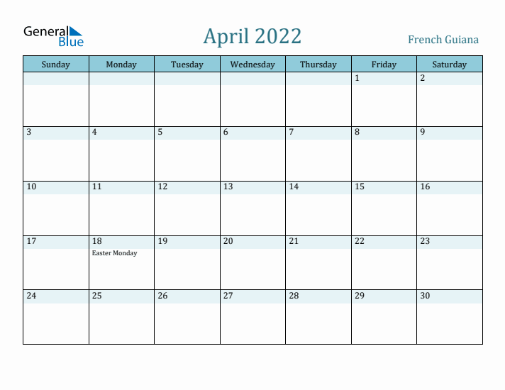 April 2022 Calendar with Holidays