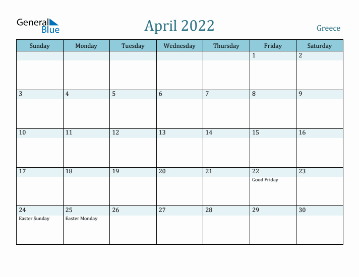 April 2022 Calendar with Holidays