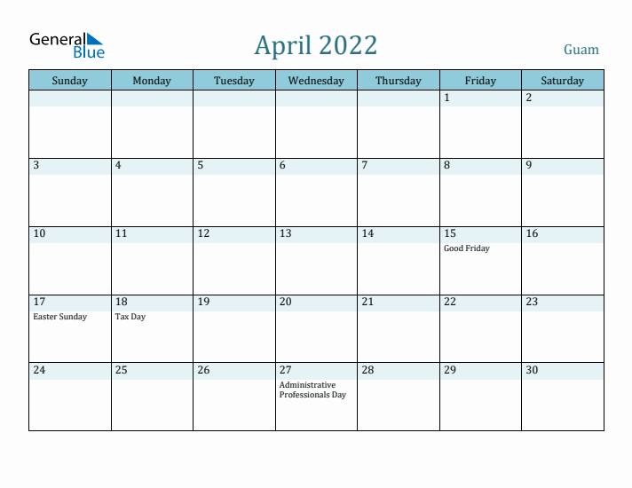 April 2022 Calendar with Holidays