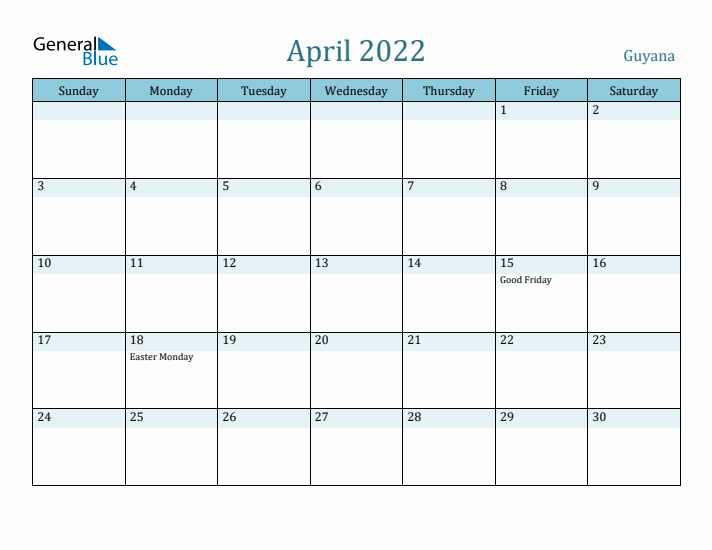 April 2022 Calendar with Holidays