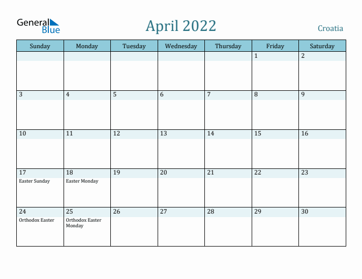 April 2022 Calendar with Holidays