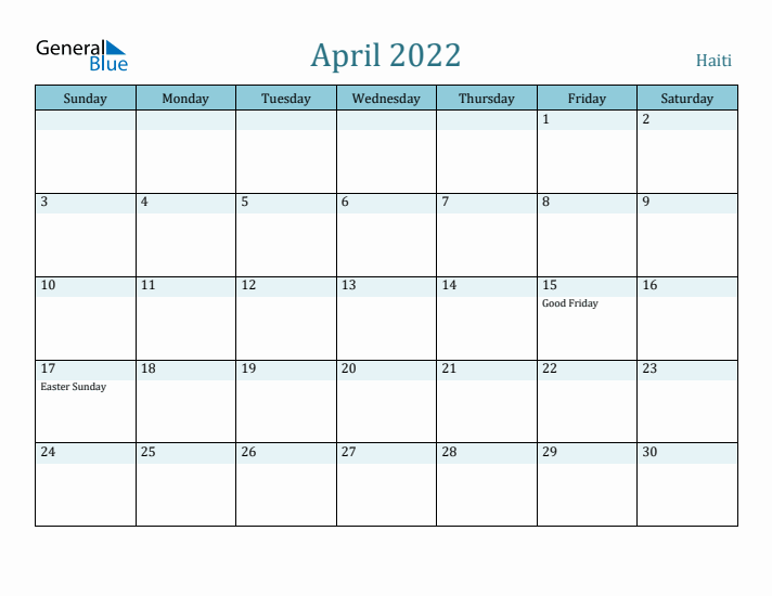 April 2022 Calendar with Holidays