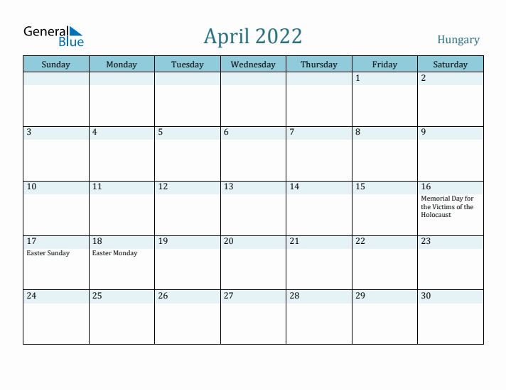 April 2022 Calendar with Holidays