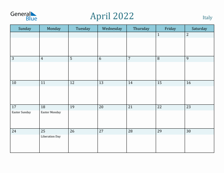 April 2022 Calendar with Holidays