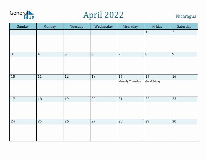 April 2022 Calendar with Holidays