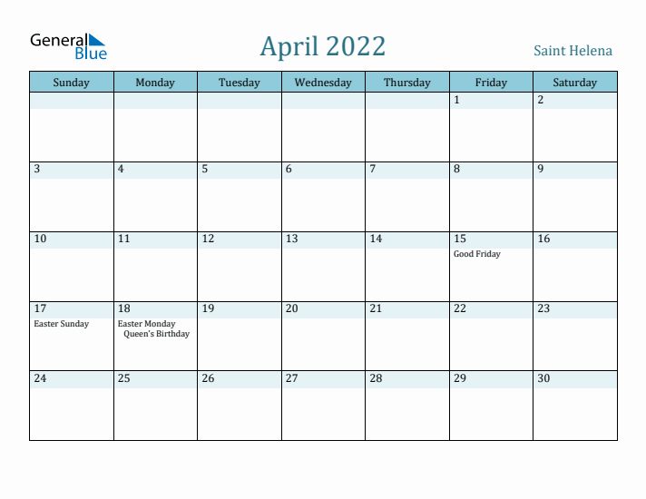 April 2022 Calendar with Holidays