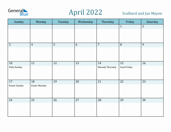 April 2022 Calendar with Holidays