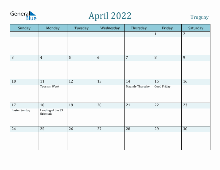 April 2022 Calendar with Holidays