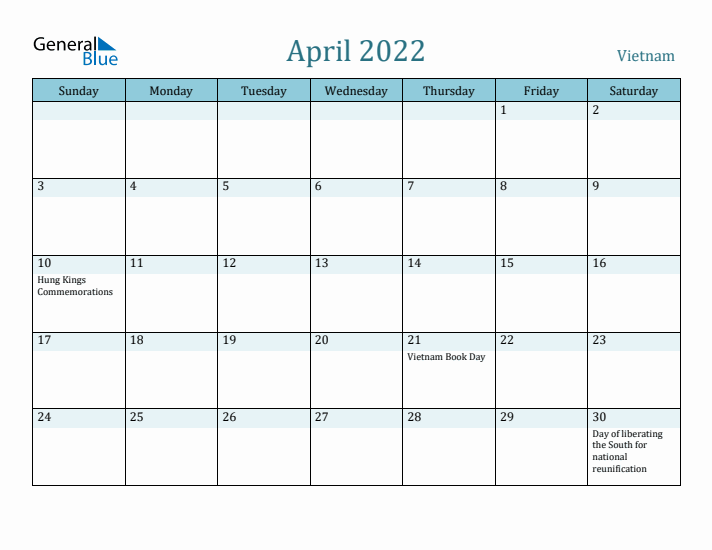 April 2022 Calendar with Holidays