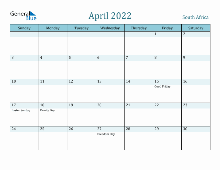 April 2022 Calendar with Holidays