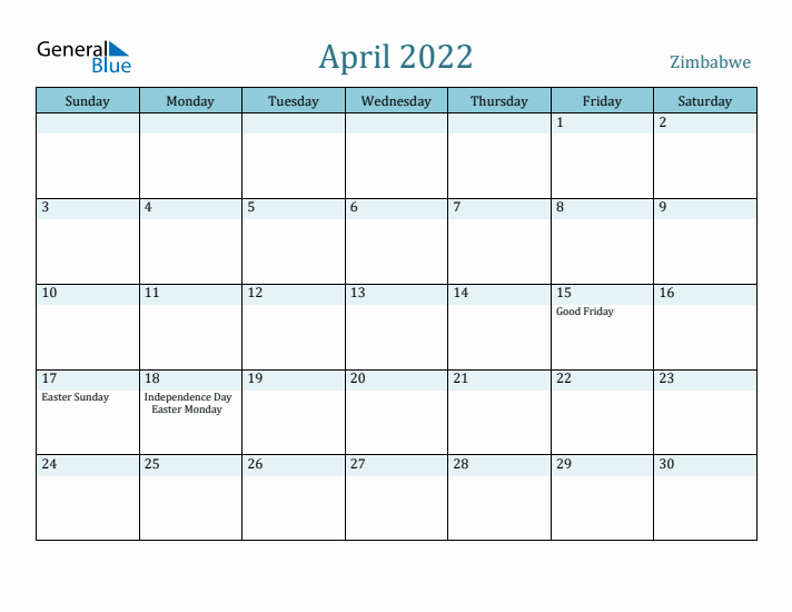 April 2022 Calendar with Holidays