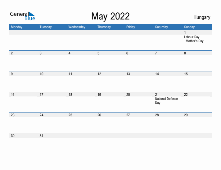 Fillable May 2022 Calendar