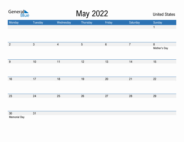 Fillable May 2022 Calendar