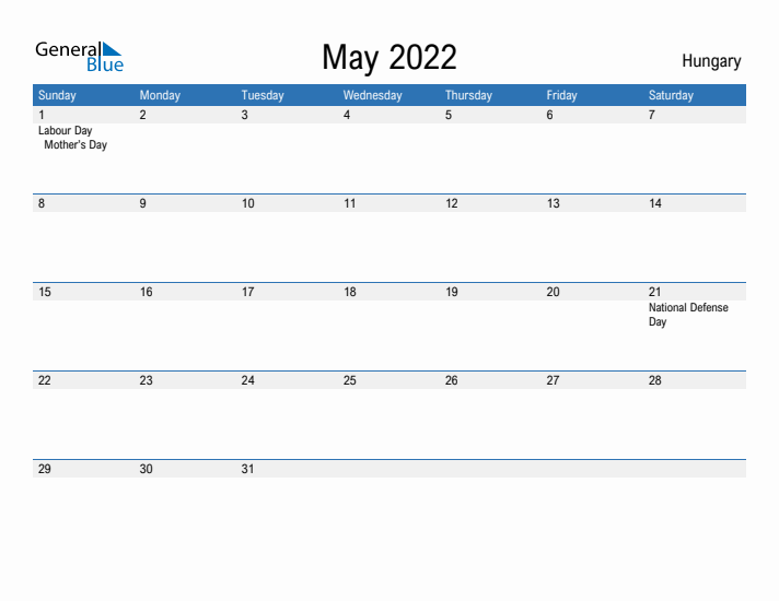 Fillable May 2022 Calendar