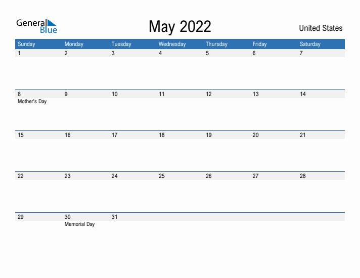 Fillable May 2022 Calendar