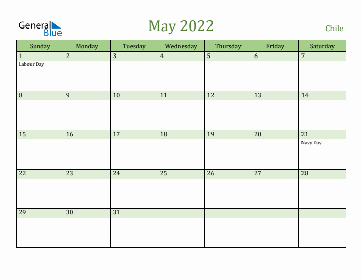 May 2022 Calendar with Chile Holidays