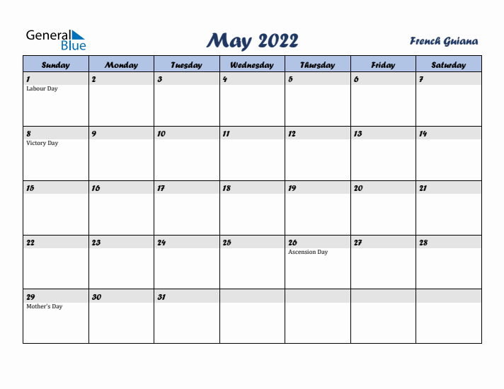 May 2022 Calendar with Holidays in French Guiana