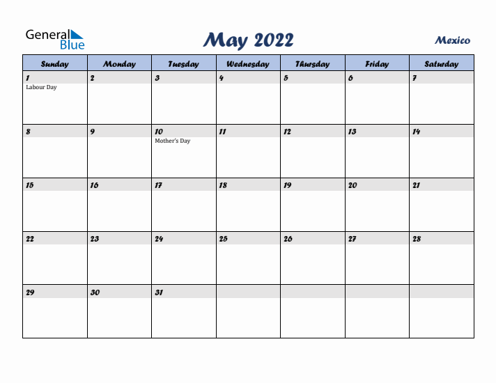 May 2022 Calendar with Holidays in Mexico