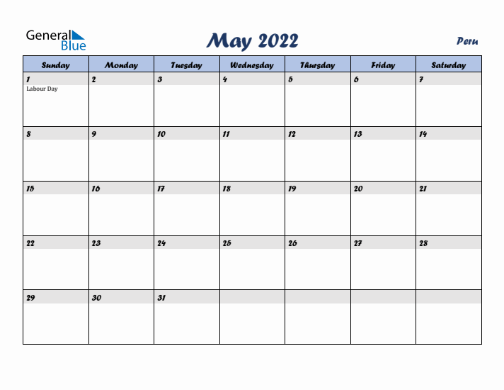 May 2022 Calendar with Holidays in Peru