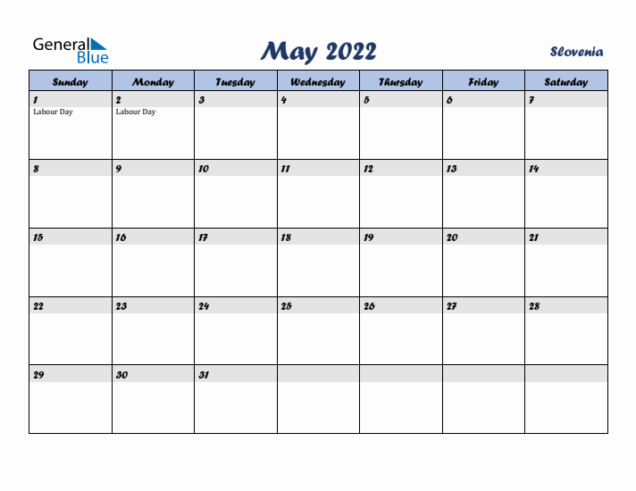 May 2022 Calendar with Holidays in Slovenia