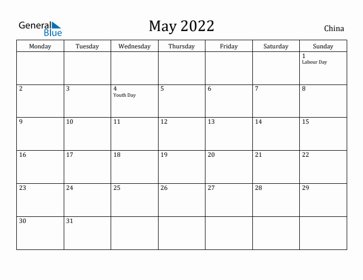 May 2022 Calendar China