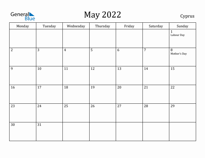 May 2022 Calendar Cyprus