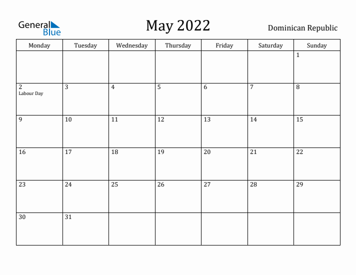 May 2022 Calendar Dominican Republic