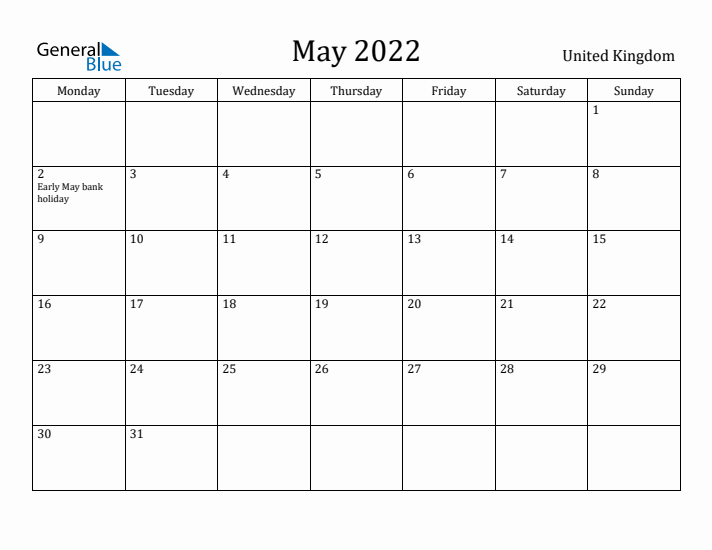 May 2022 Calendar United Kingdom