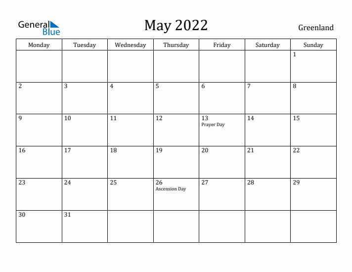 May 2022 Calendar Greenland