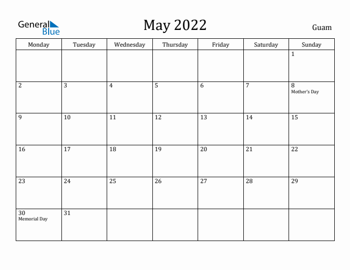 May 2022 Calendar Guam