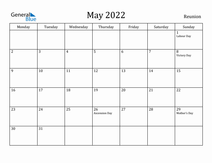 May 2022 Calendar Reunion