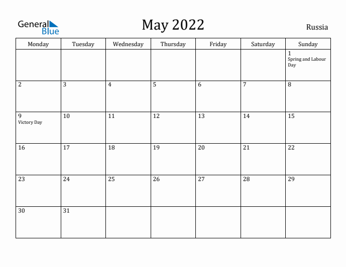 May 2022 Calendar Russia