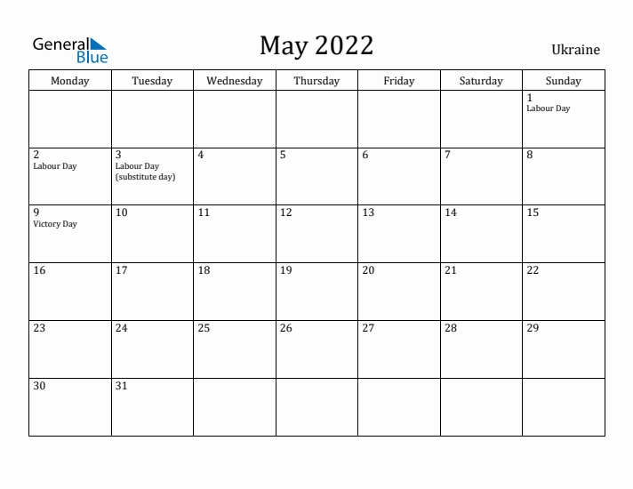 May 2022 Calendar Ukraine