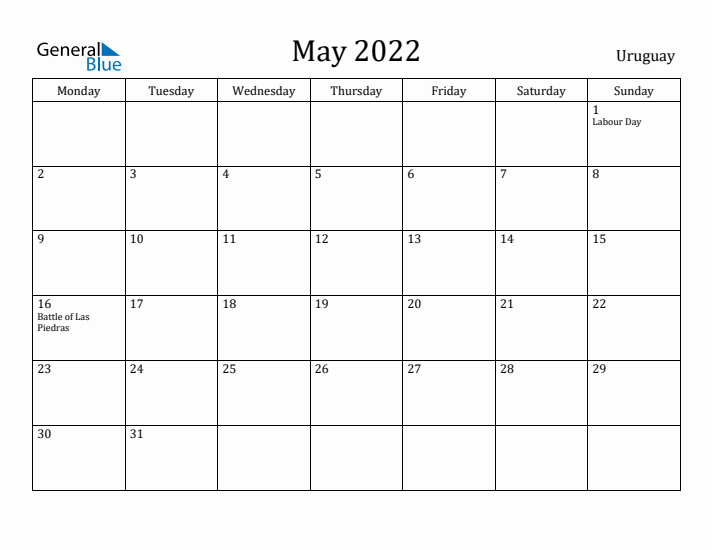 May 2022 Calendar Uruguay