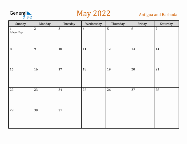 May 2022 Holiday Calendar with Sunday Start