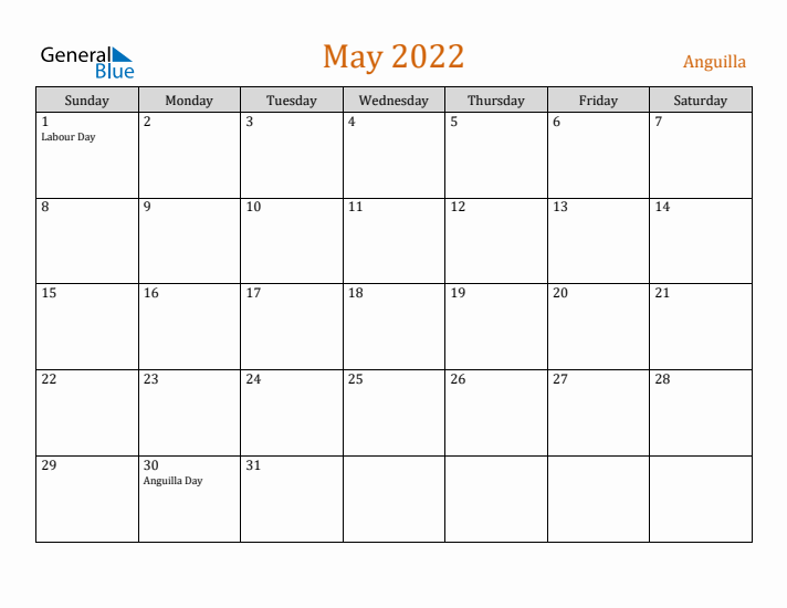 May 2022 Holiday Calendar with Sunday Start