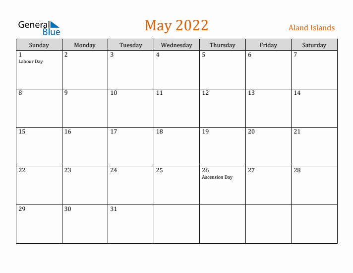 May 2022 Holiday Calendar with Sunday Start