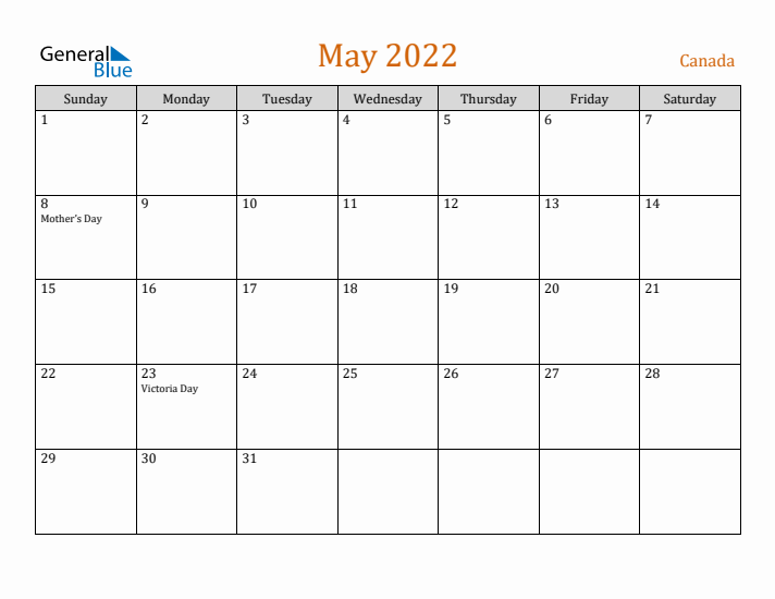 May 2022 Holiday Calendar with Sunday Start