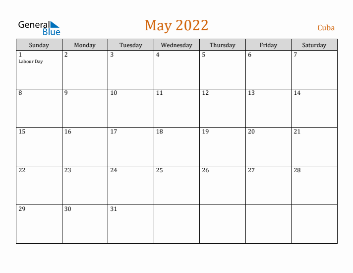 May 2022 Holiday Calendar with Sunday Start