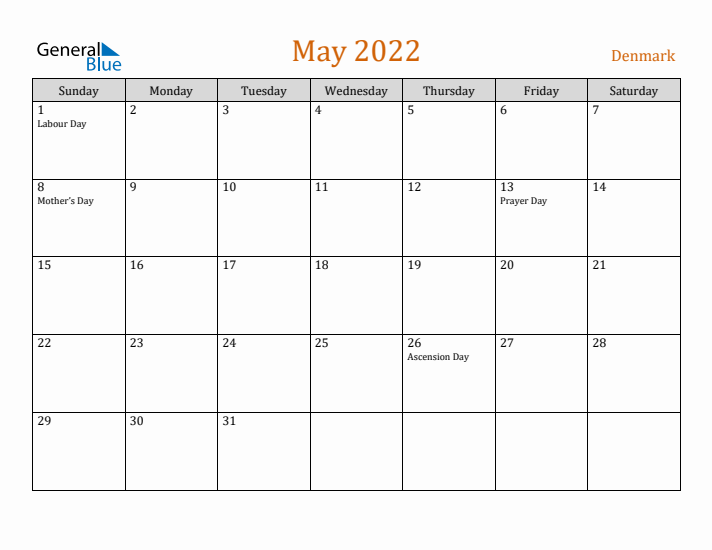 May 2022 Holiday Calendar with Sunday Start